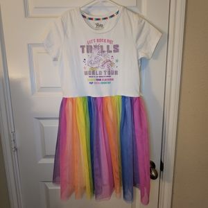 Trolls Short Sleeve White Dress w/ Rainbow Tulle Skirt | Girls Size XL